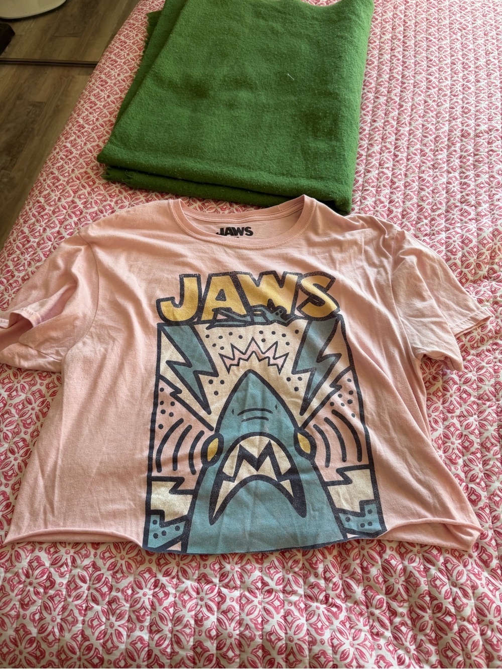 Large Pink Jaws Horror Movie Shark Crop Top